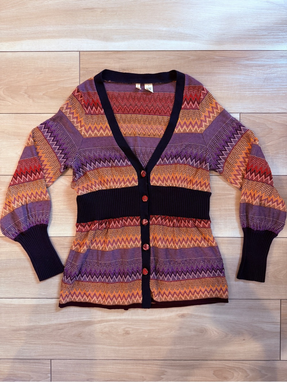 Anthropologie Moth Chevron Fiamma Nordic Button Front Cardigan Medium